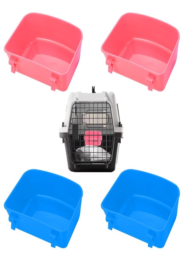 Aecsze 4 PCS Cage Cups Rabbit Feeder Waterer, Chicken Birds Feeders Hanging, Food and Water Container for Pet, Bath Water Bowl Universal for Birds Hamsters Rats Rabbit Guinea Pig Small Pets (Blue, Pink) - Image 1